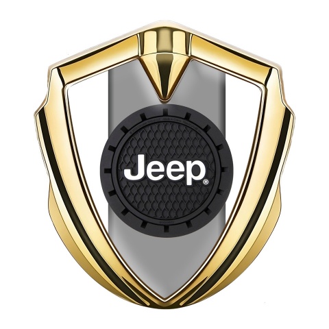 Jeep Selbstklebendes Metallaufkleber Emblem Goldtonfarbe Weiss Hintergrund mit Rundes Logo