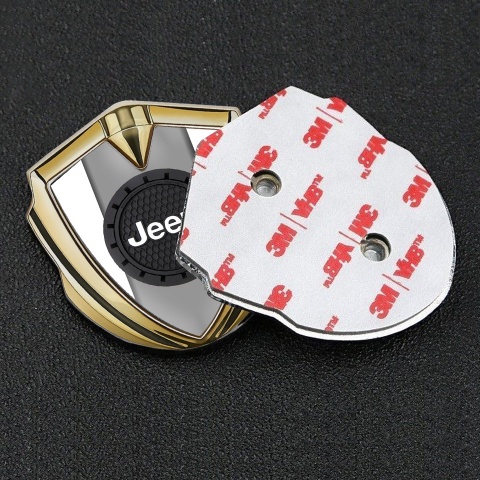 Jeep Selbstklebendes Metallaufkleber Emblem Goldtonfarbe Weiss Hintergrund mit Rundes Logo