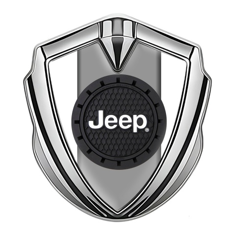 Jeep Selbstklebendes Metallaufkleber Emblem Silbertonfarbe Weiss Hintergrund mit Rundes Logo