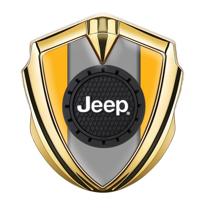 Jeep Bodyside Emblem Self Adhesive Gold Yellow Base Engraved Circle Logo