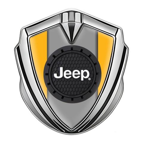 Jeep Emblem Abzeichen Silbertonfarbe Gelb Hintergrund mit Rundes Logo Design