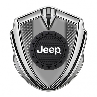 Jeep Emblem Silicon Badge Silver Light Carbon Engraved Circle Logo