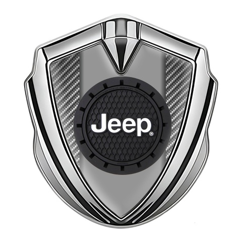 Jeep Abzeichen selbstklebend Silbertonfarbe Grau carbon mit Rundes Logo Design