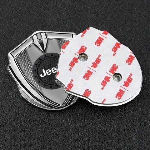 Jeep Emblem Silicon Badge Silver Light Carbon Engraved Circle Logo