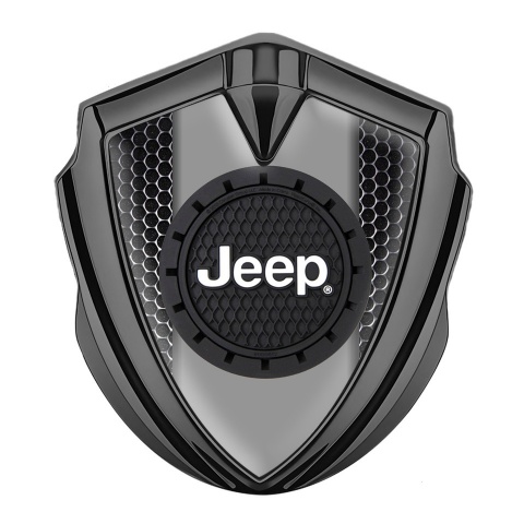 Jeep Emblem Abzeichen selbstklebend Graphit Tonfarbe Perforierter Stahl Effekt mit Rundes Logo Design 