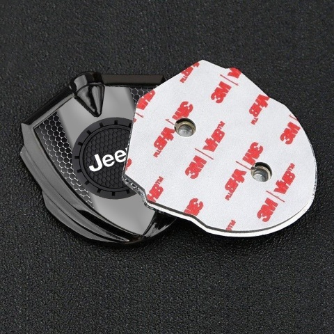 Jeep Emblem Abzeichen selbstklebend Graphit Tonfarbe Perforierter Stahl Effekt mit Rundes Logo Design 