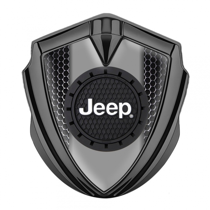 Jeep Metal Domed Emblem Graphite Steel Grate Engraved Circle Logo