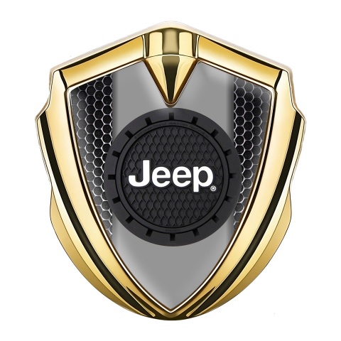 Jeep Emblem Abzeichen selbstklebend Goldtonfarbe Perforierter Stahl Effekt mit Rundes Logo Design