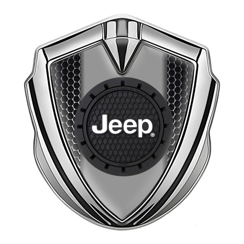 Jeep Emblem Abzeichen selbstklebend Silbertonfarbe Perforierter Stahl Effekt mit Rundes Logo Design