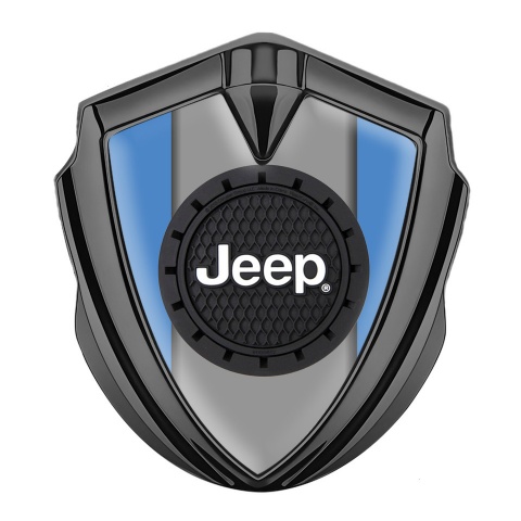 Jeep Emblem Auto Zeichen Graphit Tonfarbe Blau Hintergrund mit Rundes Logo Design 