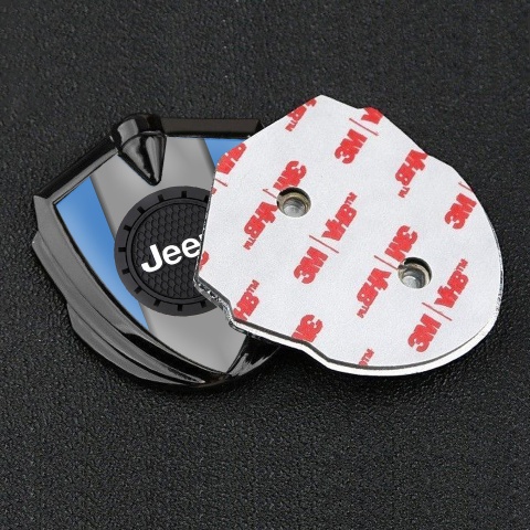 Jeep Badge Self Adhesive Graphite Blue Frame Engraved Circle Logo