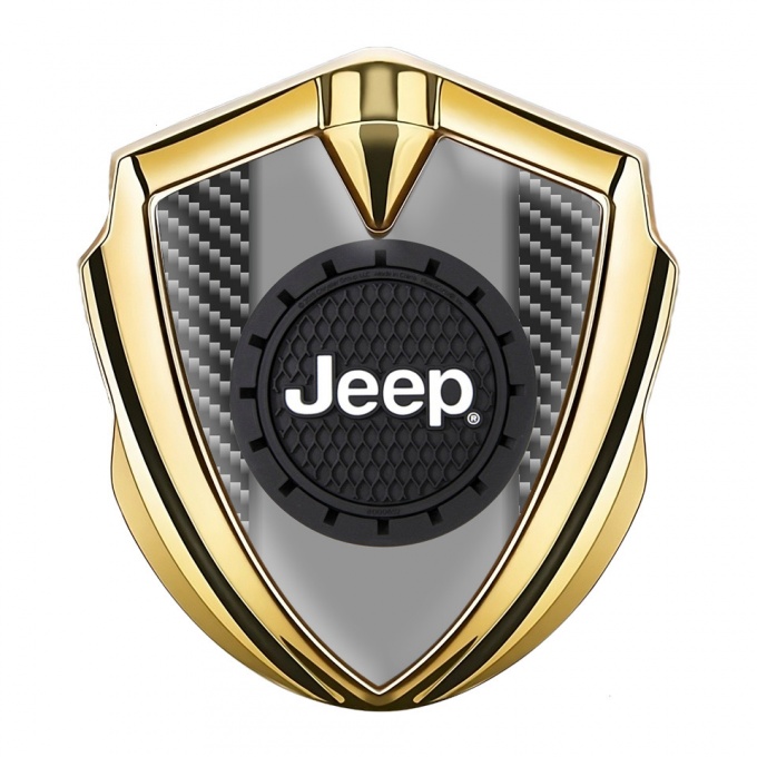 Jeep Emblem Badge Self Adhesive Gold Dark Carbon Engraved Circle Logo