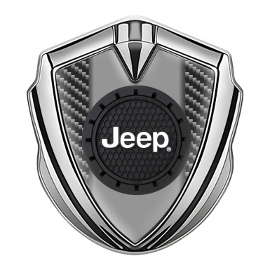 Jeep Emblem Badge Self Adhesive Silver Dark Carbon Engraved Circle Logo