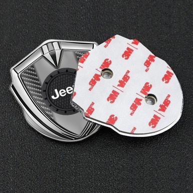 Jeep Emblem Badge Self Adhesive Silver Dark Carbon Engraved Circle Logo