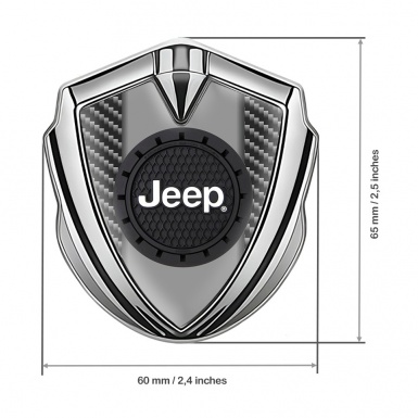 Jeep Emblem Badge Self Adhesive Silver Dark Carbon Engraved Circle Logo