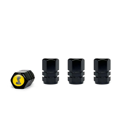 Ford Shelby Valve Steam Caps Black 4 pcs Yellow Silicone Sticker