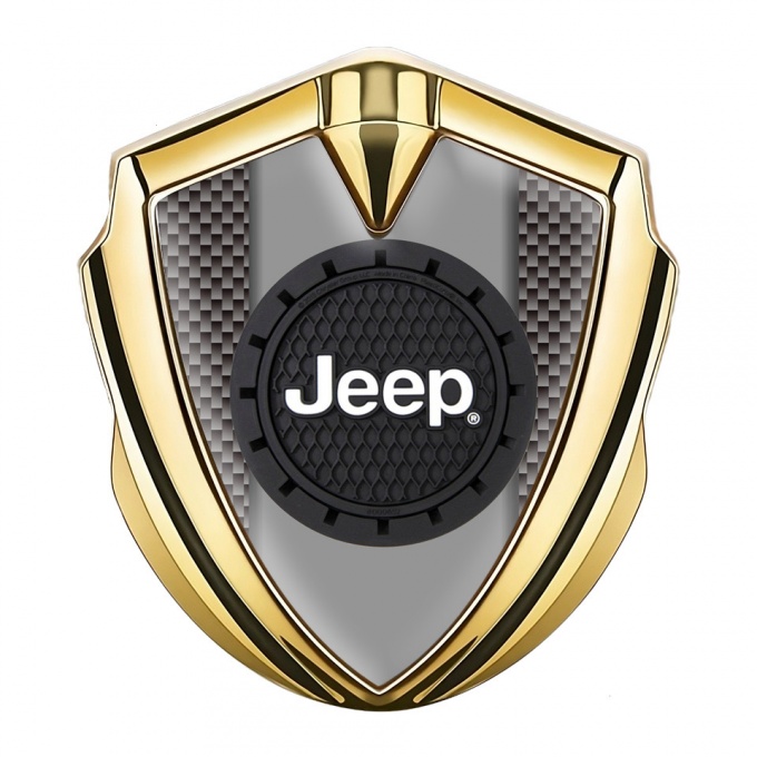 Jeep Emblem Fender Badge Gold Carbon Fiber Engraved Circle Logo