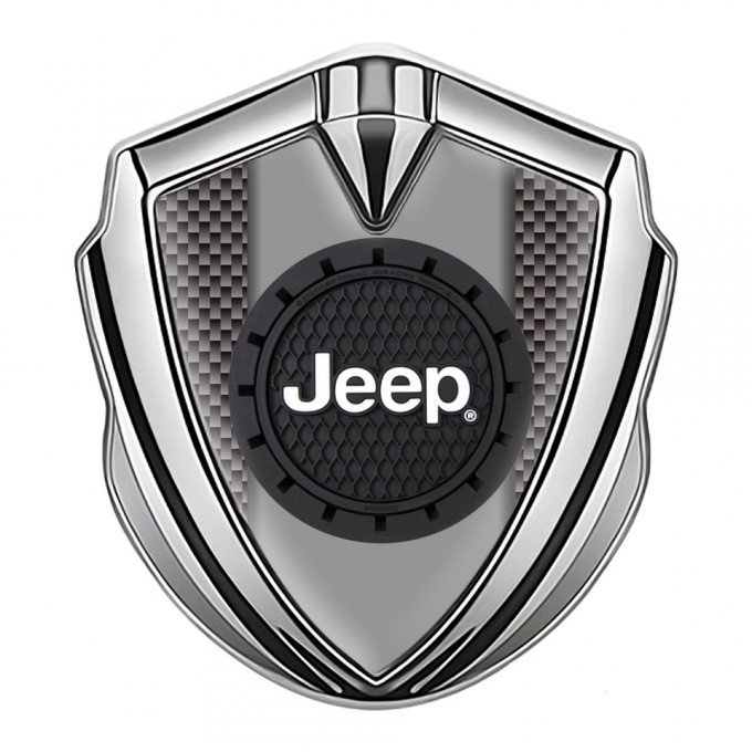 Jeep Emblem Fender Badge Silver Carbon Fiber Engraved Circle Logo