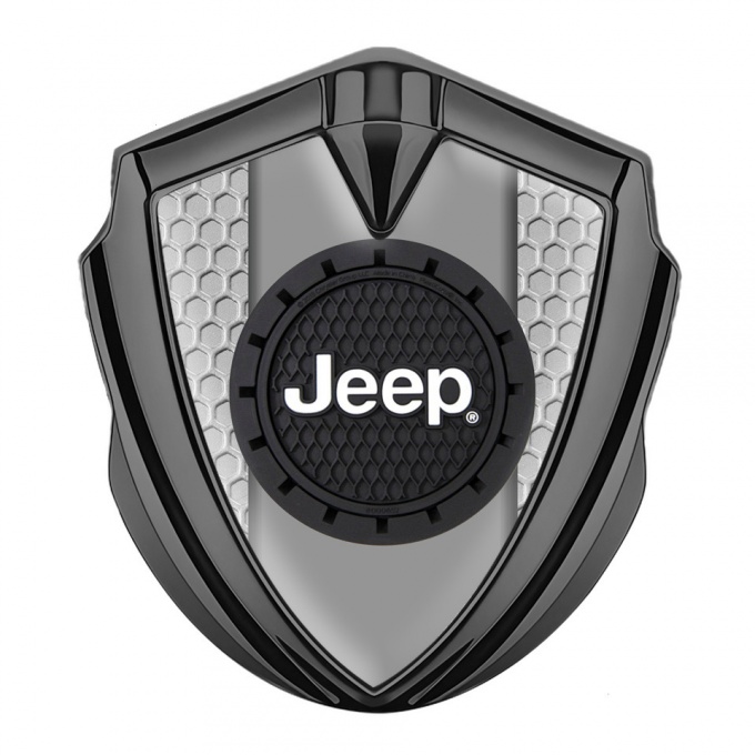 Jeep Fender Emblem Badge Graphite Honeycomb Frame Engraved Circle Logo