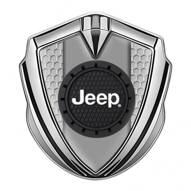 Jeep Emblem Logo Schriftzug Aufkleber Silbertonfarbe Bienenwabe Basis mit Rundes logo