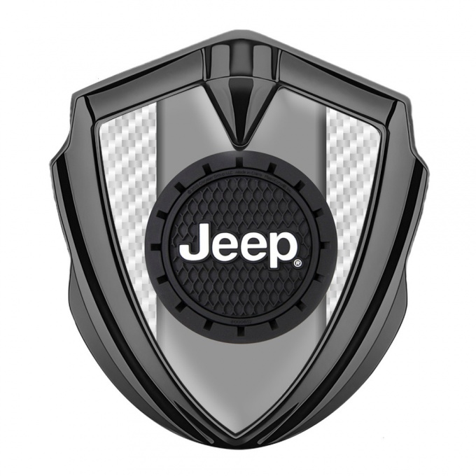 Jeep Emblem Self Adhesive Graphite White Carbon Engraved Circle Logo