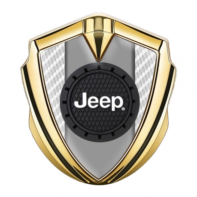 Jeep Emblem Self Adhesive Gold White Carbon Engraved Circle Logo