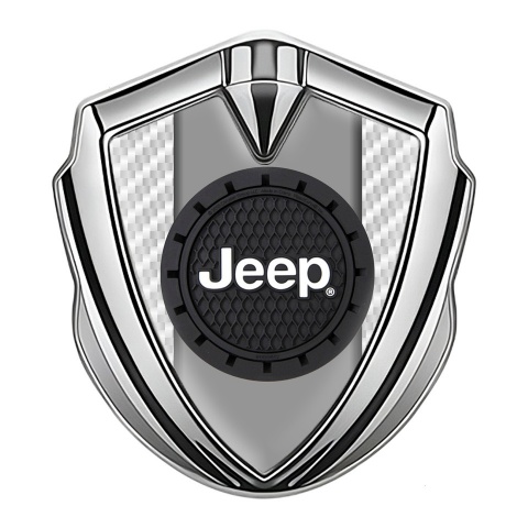 Jeep Emblem Self Adhesive Silver White Carbon Engraved Circle Logo
