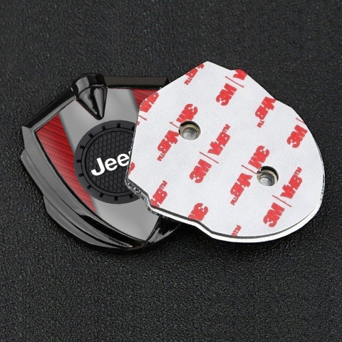 Jeep Metal Emblem Badge Graphite Red Carbon Engraved Circle Logo