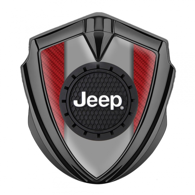 Jeep Metal Emblem Badge Graphite Red Carbon Engraved Circle Logo
