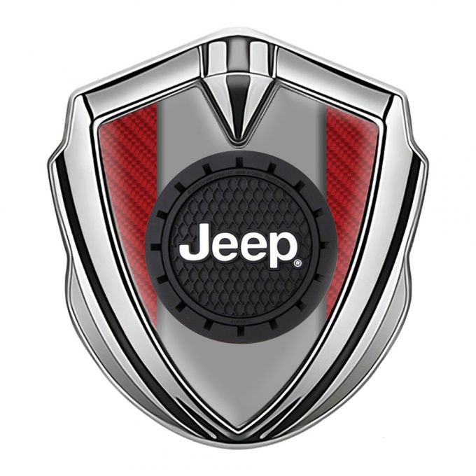 Jeep Metal Emblem Badge Silver Red Carbon Engraved Circle Logo