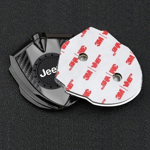Jeep Domed Emblem Badge Graphite Black Carbon Engraved Circle Logo