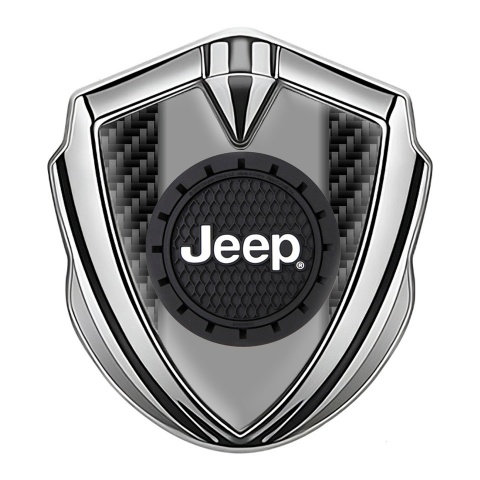 Jeep Domed Emblem Badge Silver Black Carbon Engraved Circle Logo