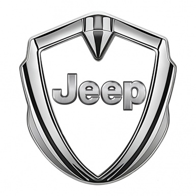 Jeep Bodyside Domed Emblem Silver White Base Classic Steel Logo Design