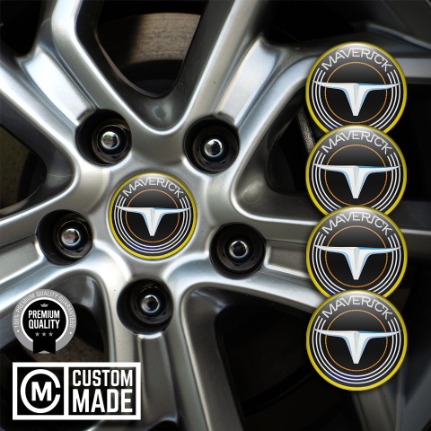 Ford Maverick Wheel Emblems for Center Caps Black Yellow Logo