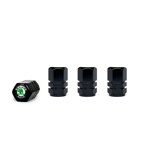 Skoda Valve Steam Caps Black 4 pcs Multicolour Logo
