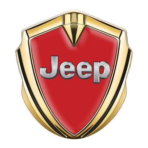 Jeep Emblem Metal Badge Gold Red Base Classic Steel Logo Design