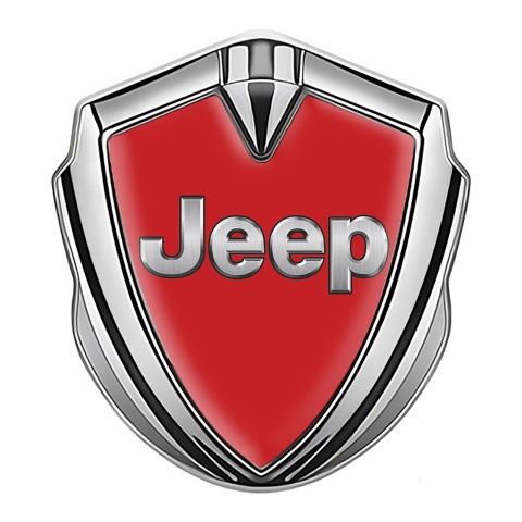 Jeep Emblem Metal Badge Silver Red Base Classic Steel Logo Design