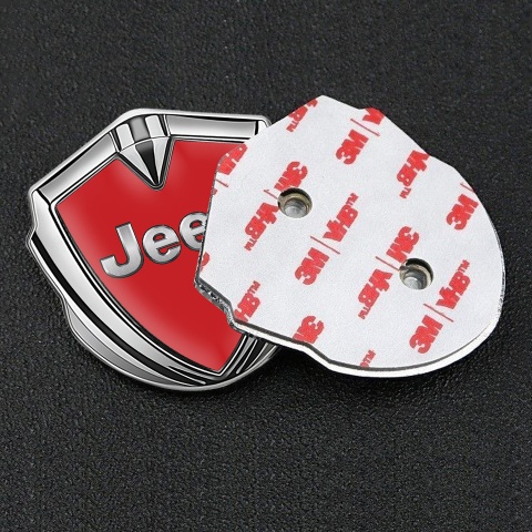 Jeep Emblem Metal Badge Silver Red Base Classic Steel Logo Design