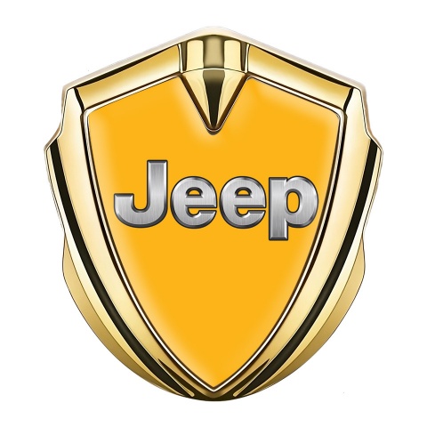 Jeep Emblem Metal Badge Gold Yellow Base Classic Steel Logo Design