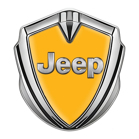 Jeep Emblem Metal Badge Silver Yellow Base Classic Steel Logo Design