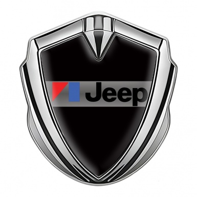 Jeep Emblem Logo Schriftzug Aufkleber Silbertonfarbe Schwarz Fundament mit Grauer Balken Logo