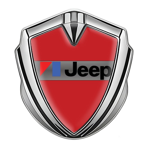 Jeep Emblem Trunk Badge Silver Red Base American Motors Logo