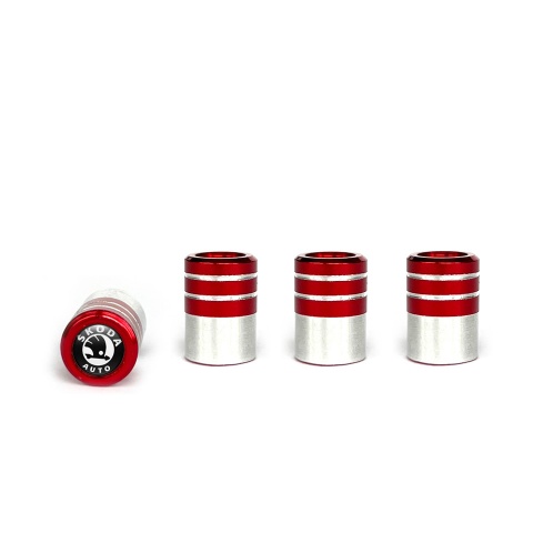 Skoda Valve Steam Caps Red - Aluminium 4 pcs Black White Logo