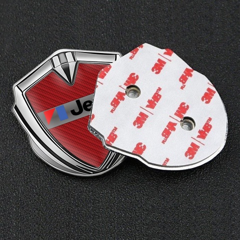 Jeep Emblem Car Badge Silver Red Carbon American Motors Edition