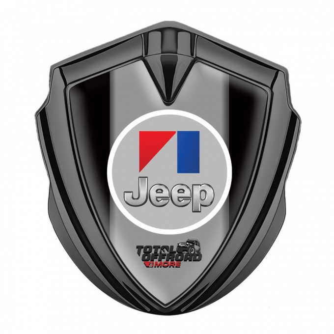 Jeep Emblem Auto Zeichen Graphit Tonfarbe Schwarz Hintergrund mit Rundes Grau Logo 