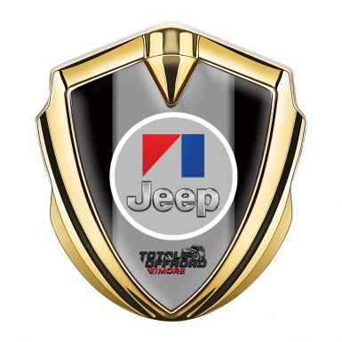 Jeep Emblem Auto Zeichen Goldtonfarbe Schwarz Hintergrund mit Rundes Grau Logo