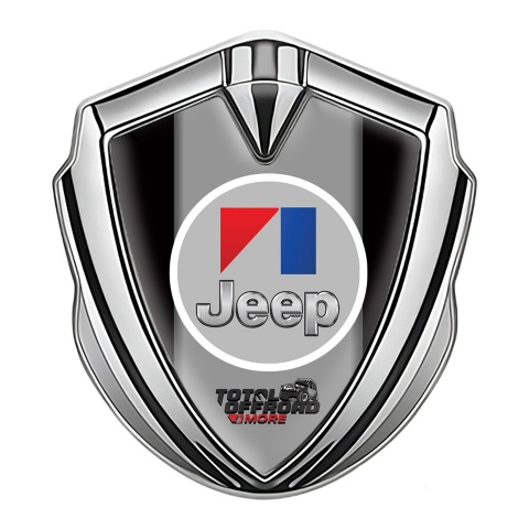 Jeep Emblem Auto Zeichen Silbertonfarbe Schwarz Hintergrund mit Rundes Grau Logo