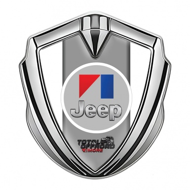 Jeep Emblem Aufkleber Autozubehor Silbertonfarbe Weiss Hintergrund mit Rundes Grau Logo