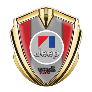 Jeep Selbstklebendes Metallaufkleber Emblem Goldtonfarbe Rote Hintergrund mit Rundes Grau Logo