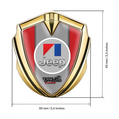 Jeep Selbstklebendes Metallaufkleber Emblem Goldtonfarbe Rote Hintergrund mit Rundes Grau Logo